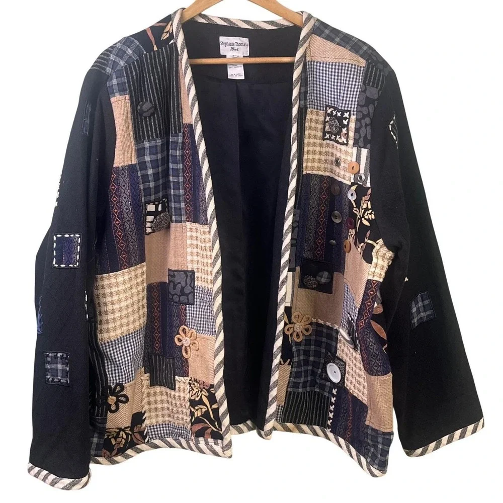 Stephanie‎ Thomas Sport Art To Wear Patchwork Button Embellished Blazer Size 3X